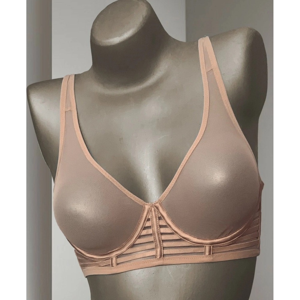 Victoria's Secret Unlined Plunge Mesh Cage Bra Dusty Rose Pink 38DD